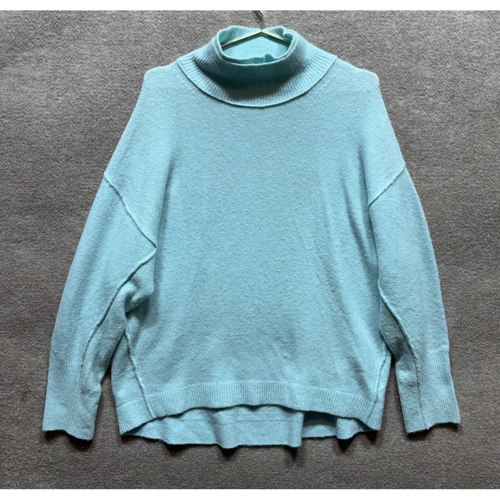 Free People Afterglow Mock Neck Sweater Oversized Womens XS Aqua Teal Pullover